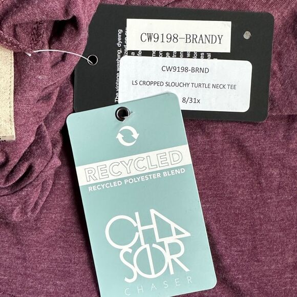 NWT Chaser Long Sleeve Cropped Slouchy Turtle Neck Burgundy Maroon Tee Shirt S - Picture 6 of 14